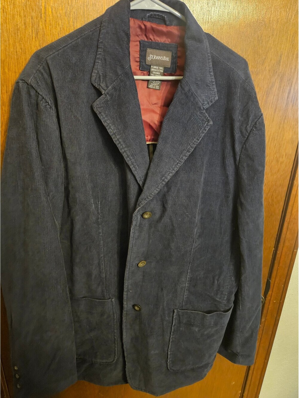 Vintage St. John's Bay Men's X-Large Tall Corduroy Blazer Jacket, Navy Blue
